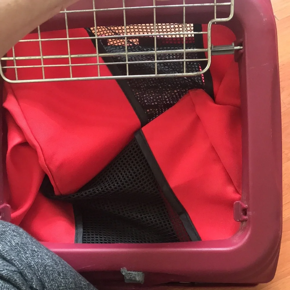 Red Pet Carrier with Metal Door